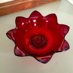 Vintage Depression Glass Fenton Red Flower Bowl Display Centerpiece Decor